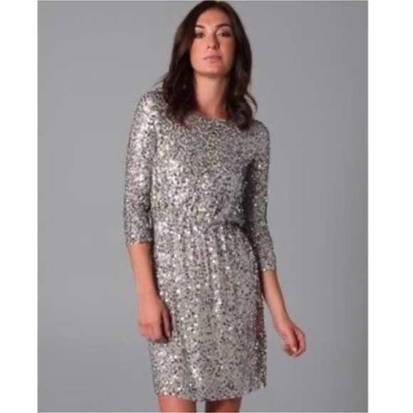 Alice + Olivia Dresses & Skirts - Alice & Olivia Hand Sewn Silver Sequin Cocktail Dress